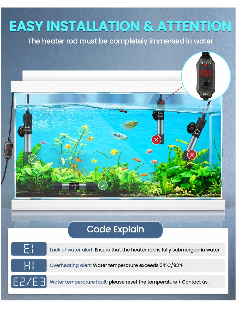 WALALLA 100W Fish Tank Heater, Mini Submersible Digital Aquarium Heater with Thermometer, External Temperature Controller, 50-70Liter Turtle Tank Heater for Betta Fish, Frogs,Newts,Turtles - Image 5