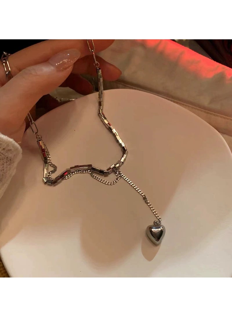 Goolsky Minimalist Double-Layer Heart Pendant Necklace – Geometric Indie Design for Women, Cool-Girl Aesthetic Choker - Image 2