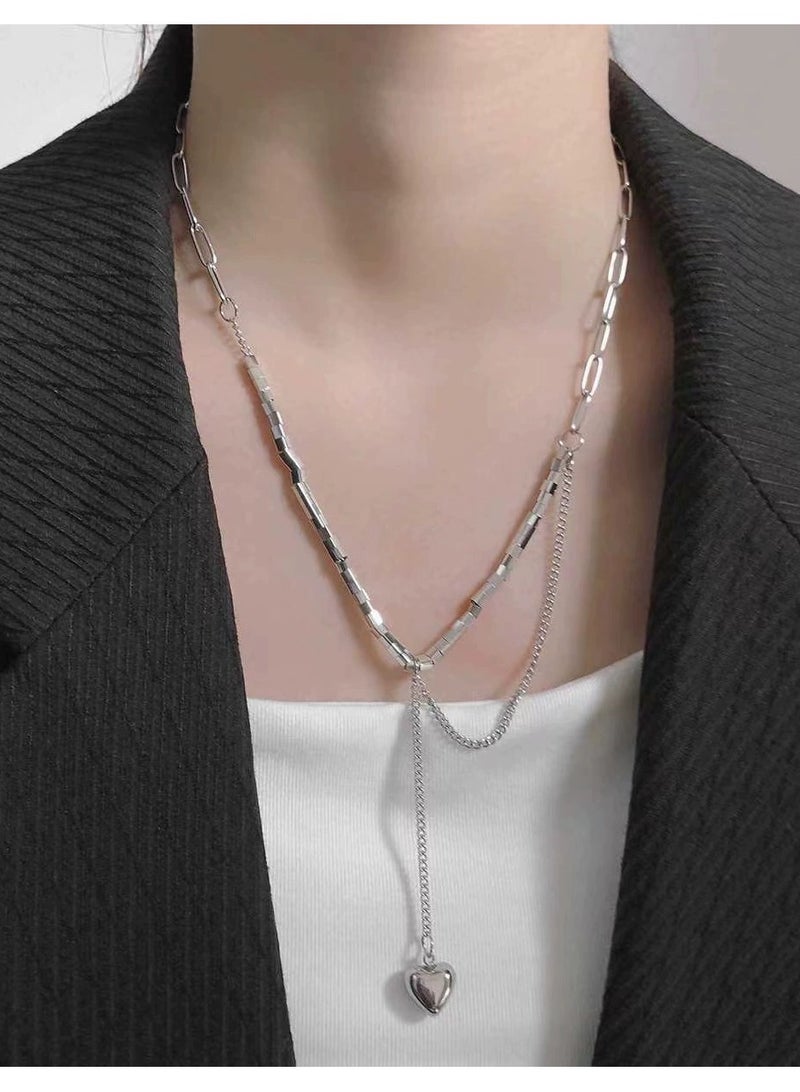 Goolsky Minimalist Double-Layer Heart Pendant Necklace – Geometric Indie Design for Women, Cool-Girl Aesthetic Choker - Image 1