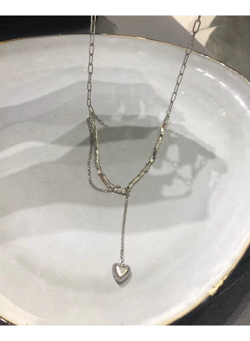 Goolsky Minimalist Double-Layer Heart Pendant Necklace – Geometric Indie Design for Women, Cool-Girl Aesthetic Choker - Image 4
