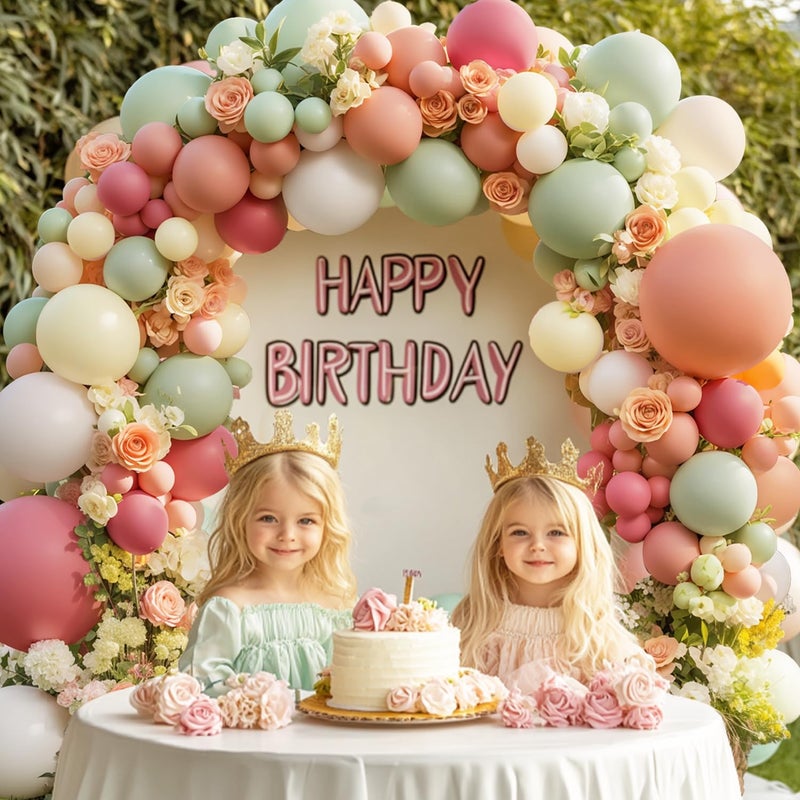 Blocesa Dusty Pink Yellow Green Balloons Arch Kit, Double Stuffed Pastel Light Yellow Sage Green Peach Balloon Garland Ivory White Sand Color for Bear Wildflower Birthday Wedding Party Decorations - Image 4