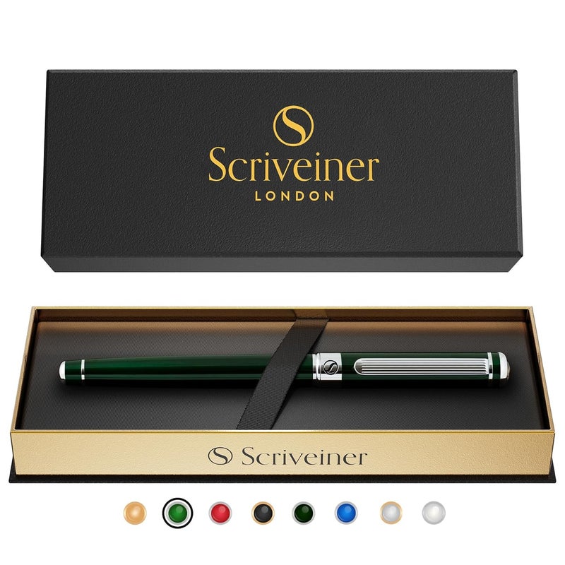 Scriveiner British Racing Green Rollerball - Stunning Luxury Rollerball Pen, Chrome Finish, Schmidt Ink Refill, Best Roller Ball Pen Gift Set for Men & Women, Professional, Executive Office, Nice Pens - Image 1
