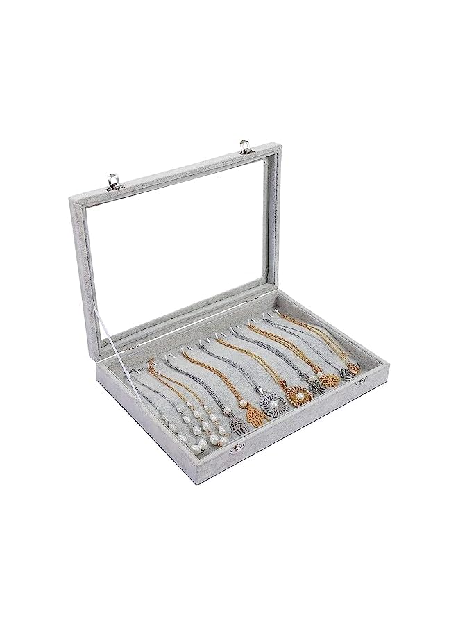 PROMASS Velvet 20 Hooks Jewelry Showcase for Necklaces Jewelry Box Stackable Glass Top Lockable,Necklace Tray,Necklace Display Box,Chains Showcase Storage Boxes for Show Stackable - Image 2