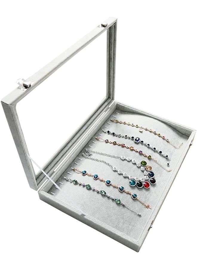 PROMASS Velvet 20 Hooks Jewelry Showcase for Necklaces Jewelry Box Stackable Glass Top Lockable,Necklace Tray,Necklace Display Box,Chains Showcase Storage Boxes for Show Stackable - Image 3