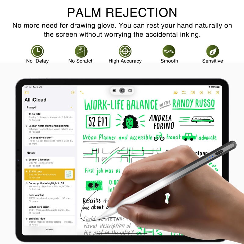 HATOKU Pen for iPad 2018-2025, HATOKU 15 Mins Fast Charging Pencil 1st Generation with Tilt & Palm Rejection for iPad Air 3/4/5/M2/M3, iPad Mini 5/6/7, iPad 6/7/8/9/10/11, iPad Pro 11/12.9/M4/M5(Black White) - Image 5