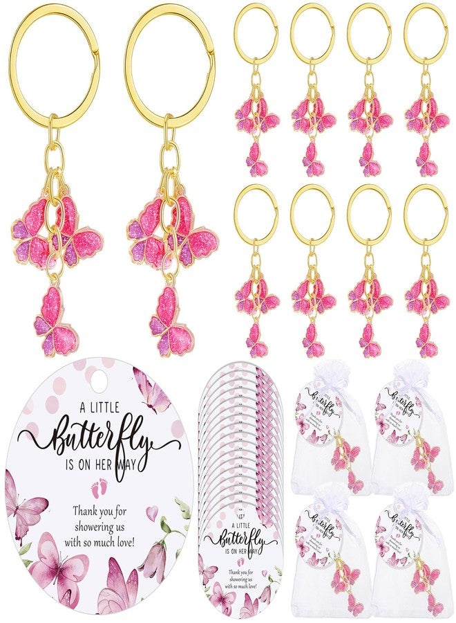 Ferreve 25 Sets Butterfly Baby Shower Favors for Guests Pink Butterfly Baby Shower Keychains Thank You Tags Bags for Return Gifts - Image 1