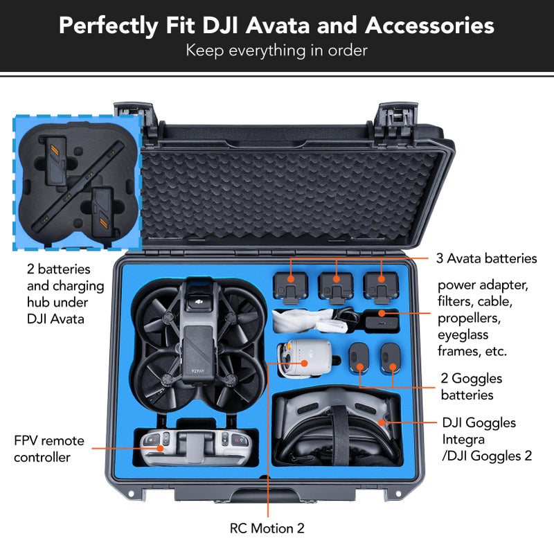 Lykus Titan AT110 Waterproof Hard Case for DJI Avata, Goggles 2/Goggles Integra, and FPV Remote Controller, Support up to 9 Avata batteries and 3 Goggles batteries [CASE ONLY] - Image 2
