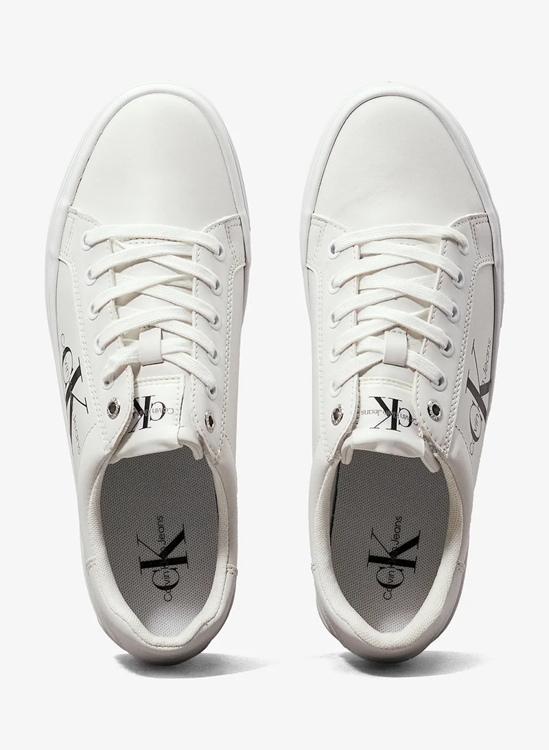 Calvin Klein Jeans Bright White Leather Platform Sneakers for Women | Best Price UAE