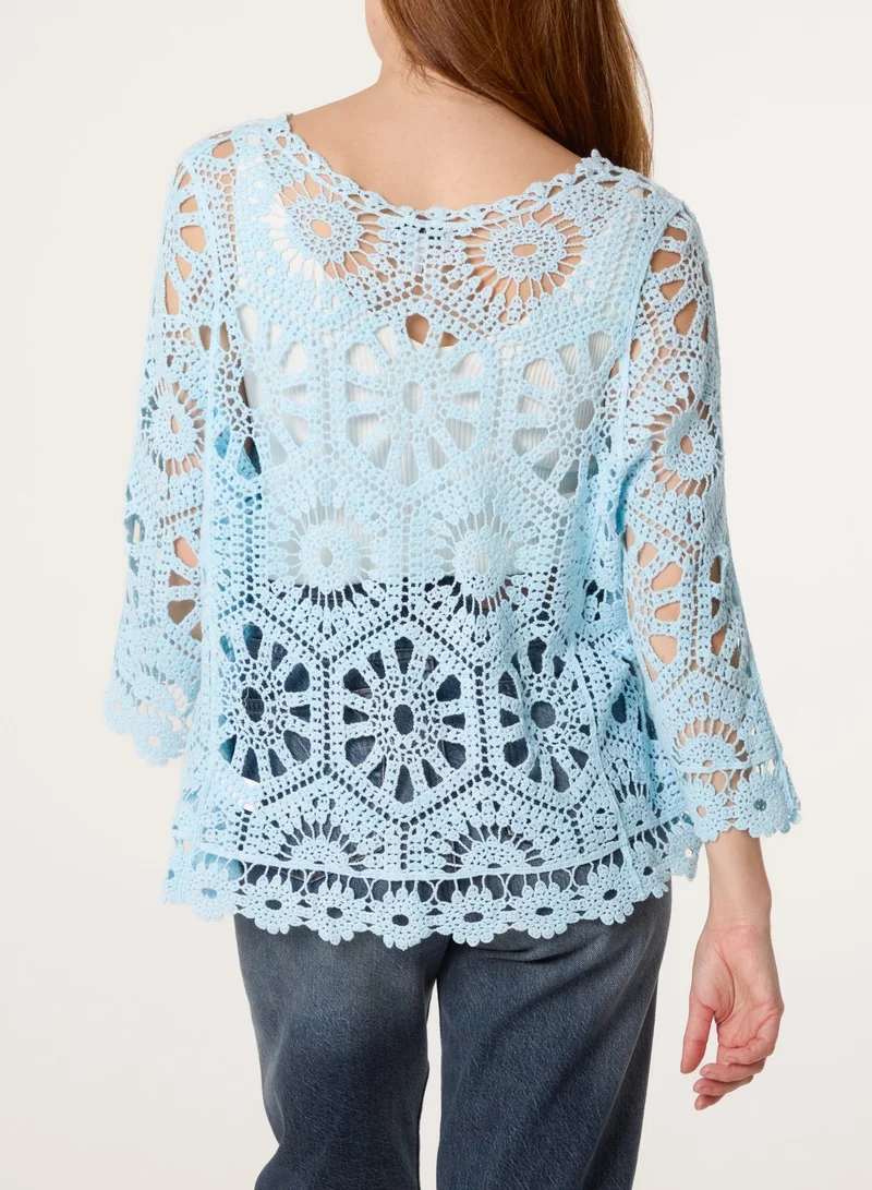 بلو فانيلا Long-Sleeved Crochet Cardigan