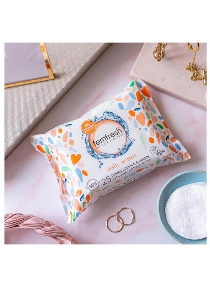 Femfresh Intimate Wipes - 25 Count | Flushable & Biodegradable Feminine Hygiene Wipes | Aloe Vera & Calendula | pH Balanced | Hypoallergenic Gentle Care - Image 3