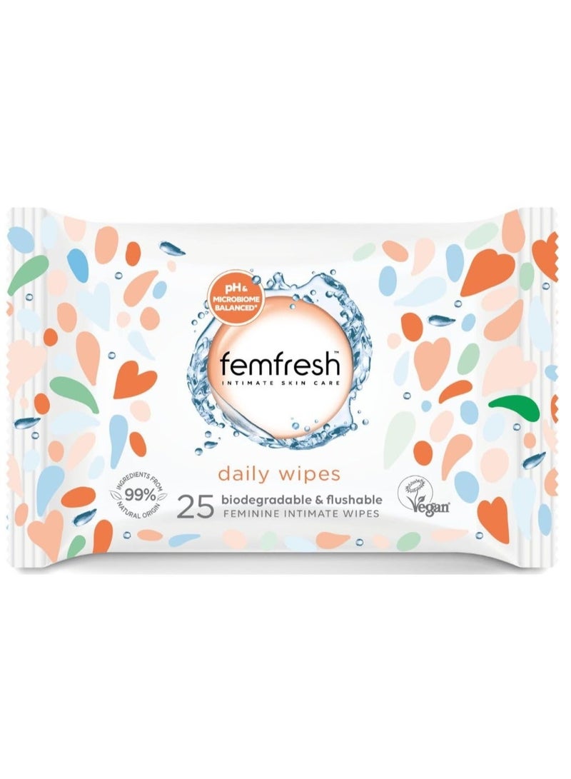 Femfresh Intimate Wipes - 25 Count | Flushable & Biodegradable Feminine Hygiene Wipes | Aloe Vera & Calendula | pH Balanced | Hypoallergenic Gentle Care - Image 1