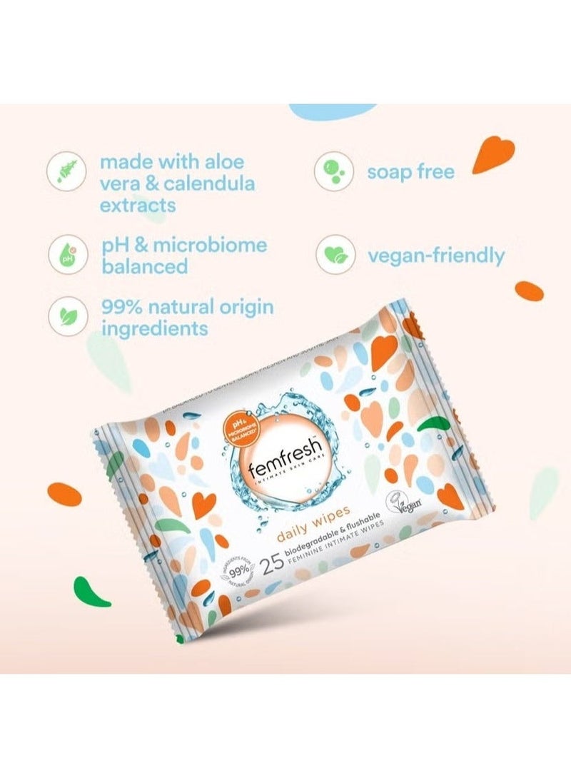 Femfresh Intimate Wipes - 25 Count | Flushable & Biodegradable Feminine Hygiene Wipes | Aloe Vera & Calendula | pH Balanced | Hypoallergenic Gentle Care - Image 5