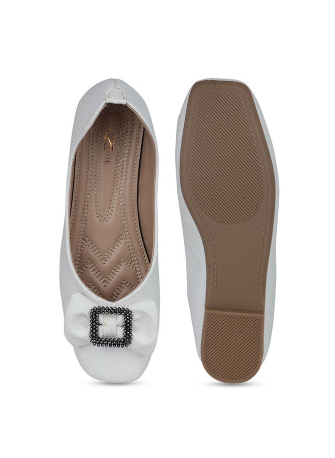 She Zone White Ballerinas Flats for Women - Image 5