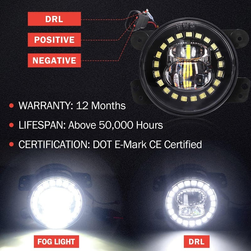 AUDEXEN 4.5 Inch LED Fog Lights for Jeep Wrangler 2007-2018 - Image 2