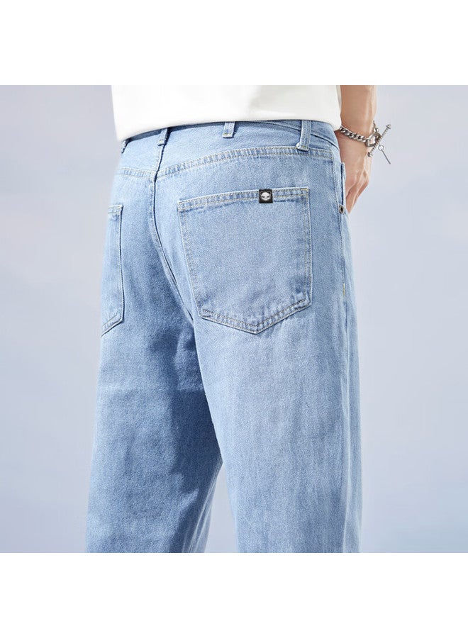 Hipanda o Panda Men's Denim Jeans Autumn Casual Trendy Fashion Simple Loose Fit Light Blue 38 - Image 2