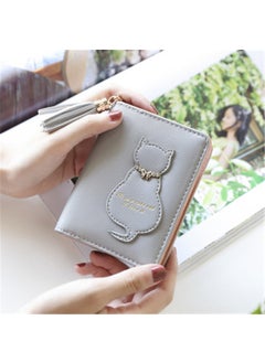 Korean Sweet Cute Cat 2-Fold Tassel Womens Wallet Gray-available after the year (do not order urgent orders)
