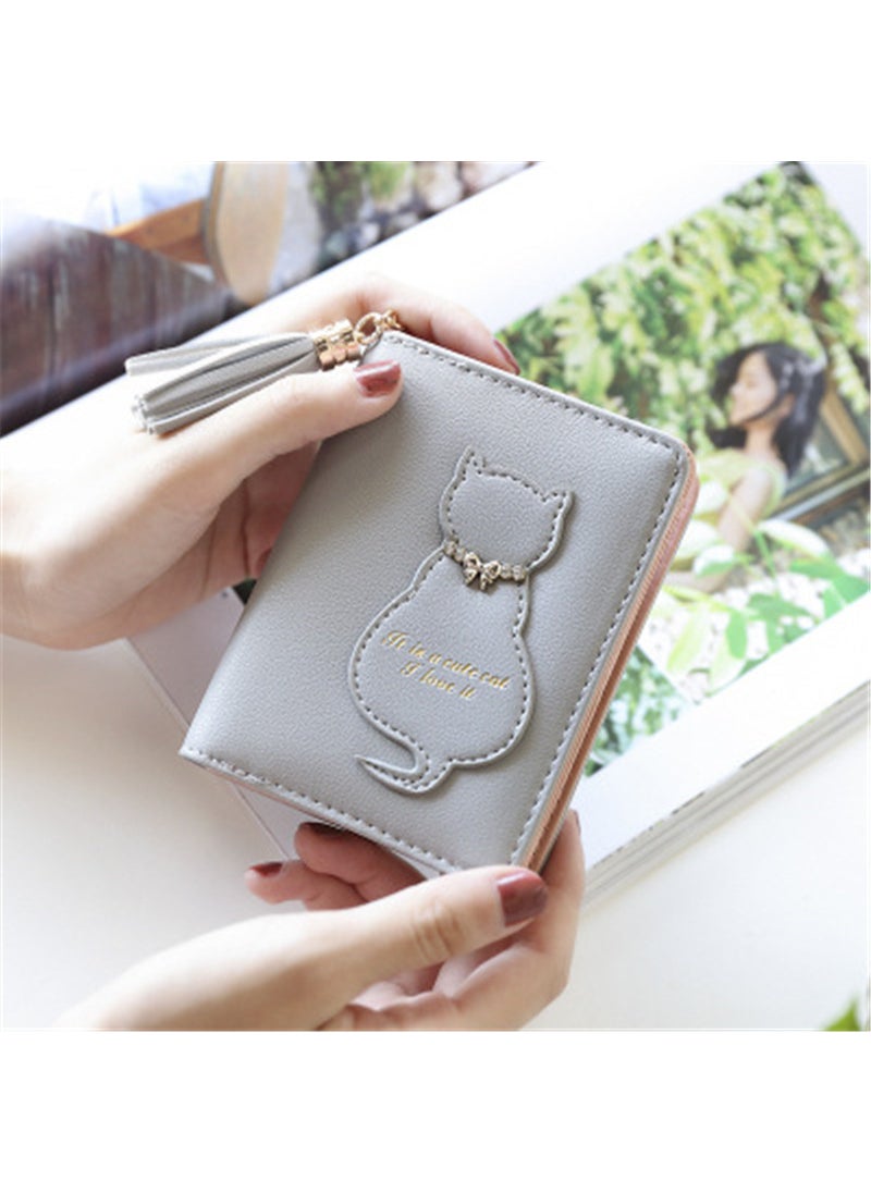 Generic - Korean Sweet Cute Cat 2-Fold Tassel Womens Wallet Gray-available after the year (do not order urgent orders) - Image 1