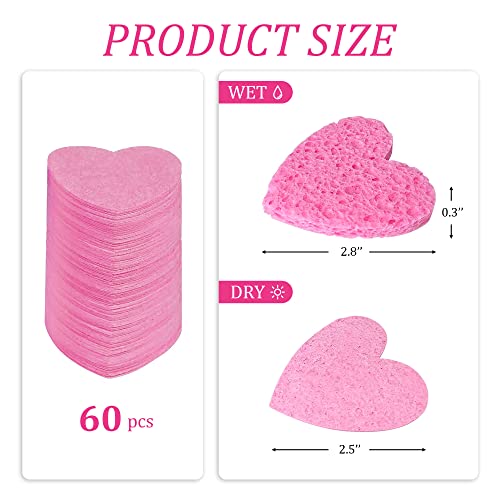 kickleen 120Count Kickleen Compressed Cellulose Heart Shape Facial Sponges Natural Cosmetic Spa Sponges for Facial Cleansing Exfoliating Makeup Mask Removal Reusable Skin Massage 120 Count Pink - Image 3