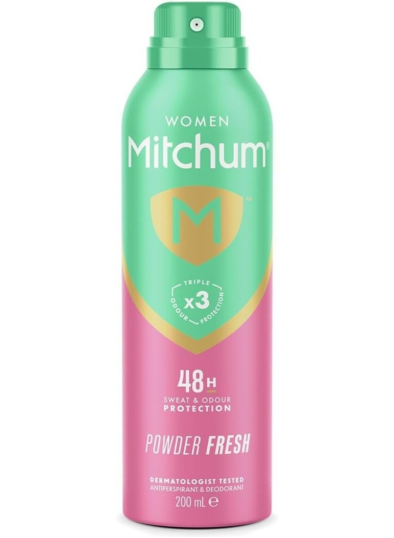 Mitchum Powder Fresh Triple Odor Defense 48HR Aerosol Antiperspirant Deodorant – 200 ml - Image 1