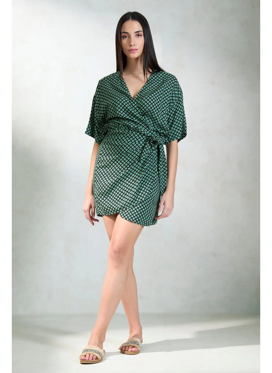 Virgio Virgio Abstract Printed V-Neck Wrap Dress
