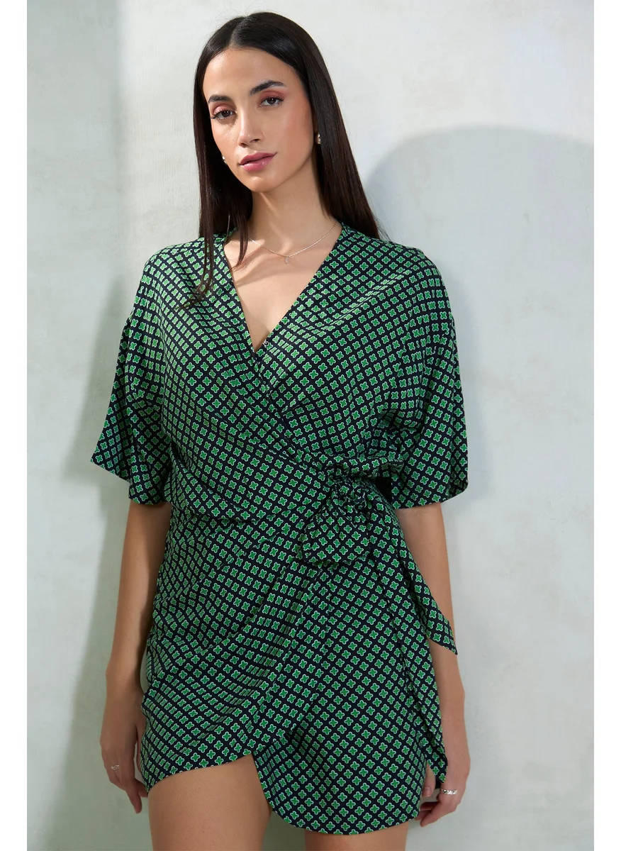 Virgio Virgio Abstract Printed V-Neck Wrap Dress