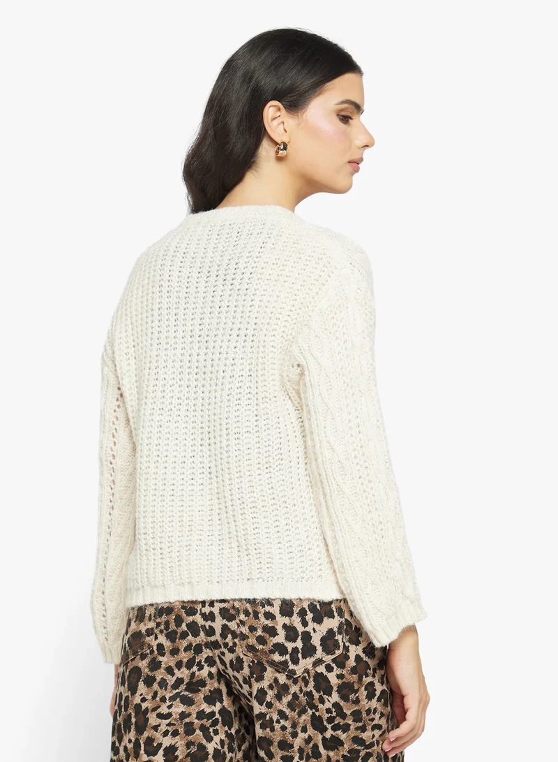 جينجر كنزة صوف محبوكة بأسلوب الكابل السميك