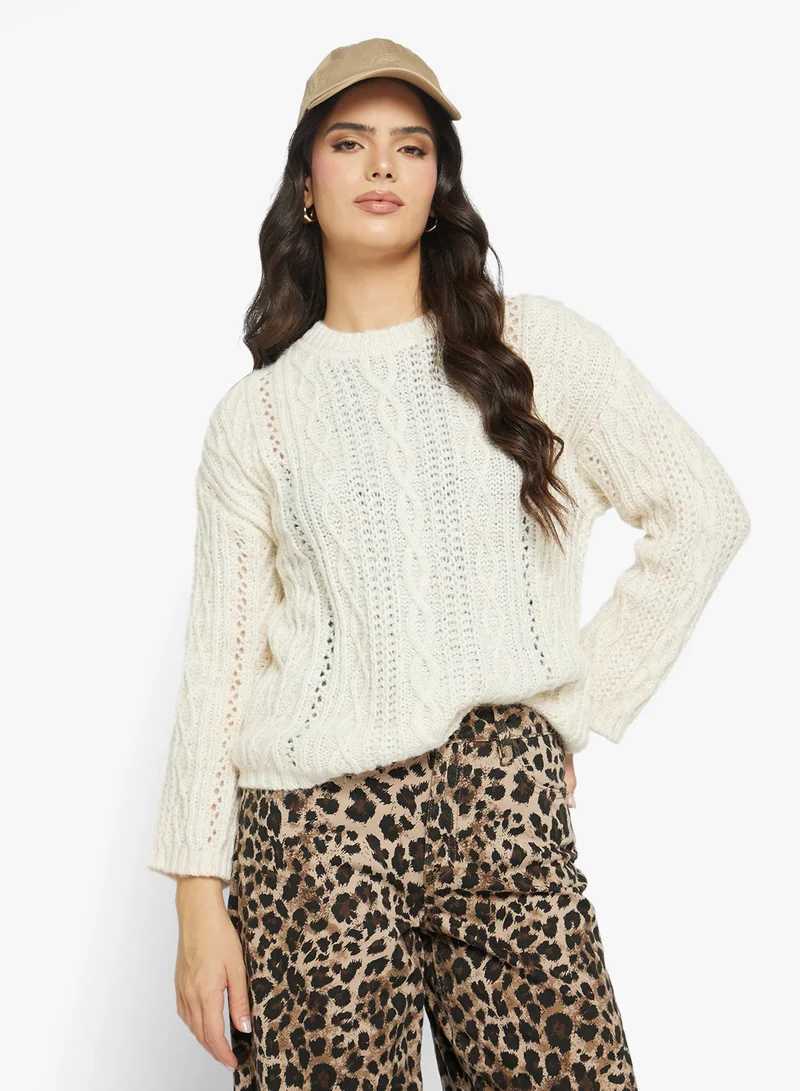 جينجر كنزة صوف محبوكة بأسلوب الكابل السميك