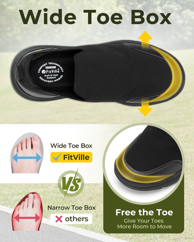 FitVille Plantar Fasciitis Shoes for Men Wide Orthopedic Shoes for Foot Pain Relief - BriskWalk (11 Wide, Black) - Image 2