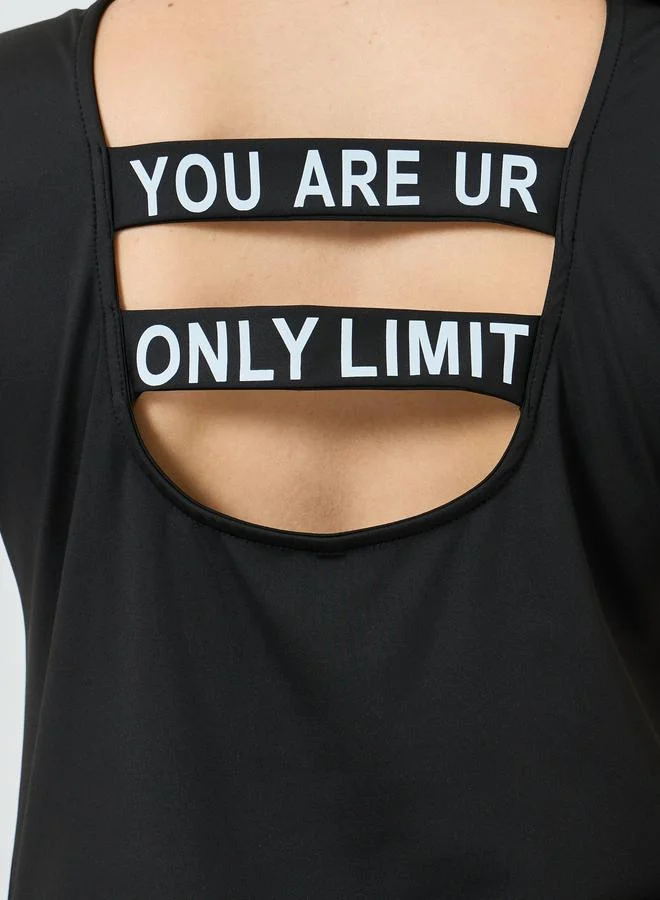 Styli Active  Back Text Strap Short Sleeves Top and Cari Set for Women | Best Price UAE