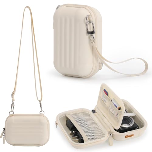 Cwatcun Digital Camera Case, Waterproof Hardshell Digital Camera Bag with 2 Carrying Ways, Lightweight Small Camera Sling Bag Compatible with KODAK PIXPRO/Canon PowerShot/Sony DSCW800 DSCW830 - White - Image 1