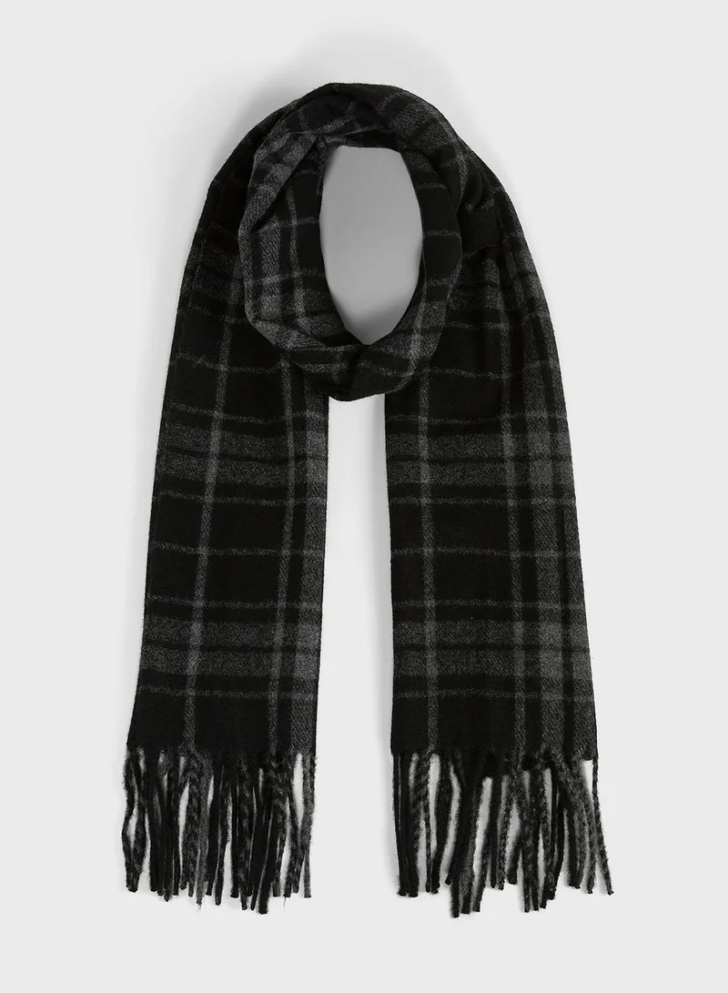 Mango Man Checked Fringe Detail Scarf