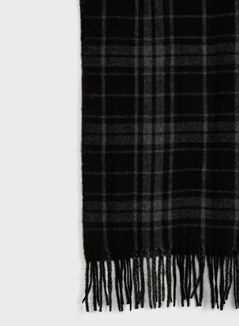 Mango Man Checked Fringe Detail Scarf