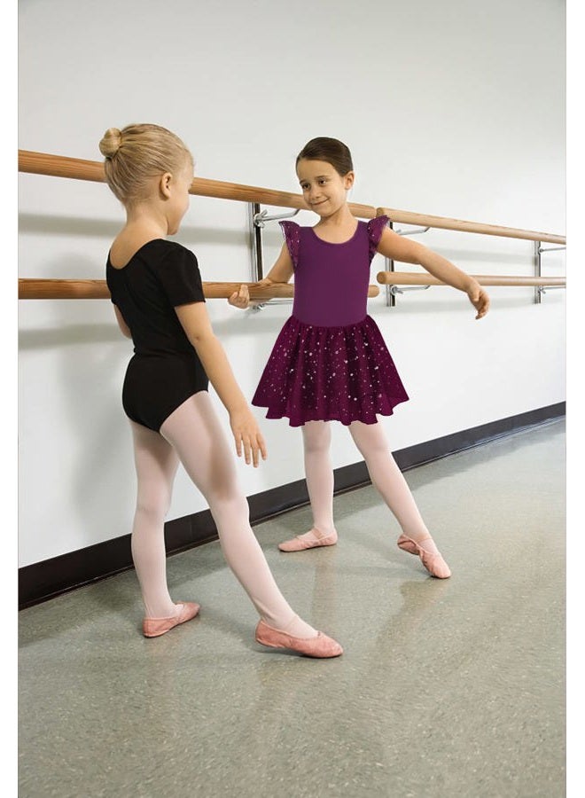 MOLLDAN Girls Dance Leotards for Ballet Dress Shiny Skirt Ruffle Sleeve Crisscross Back(L, Dark Purple) - Image 3
