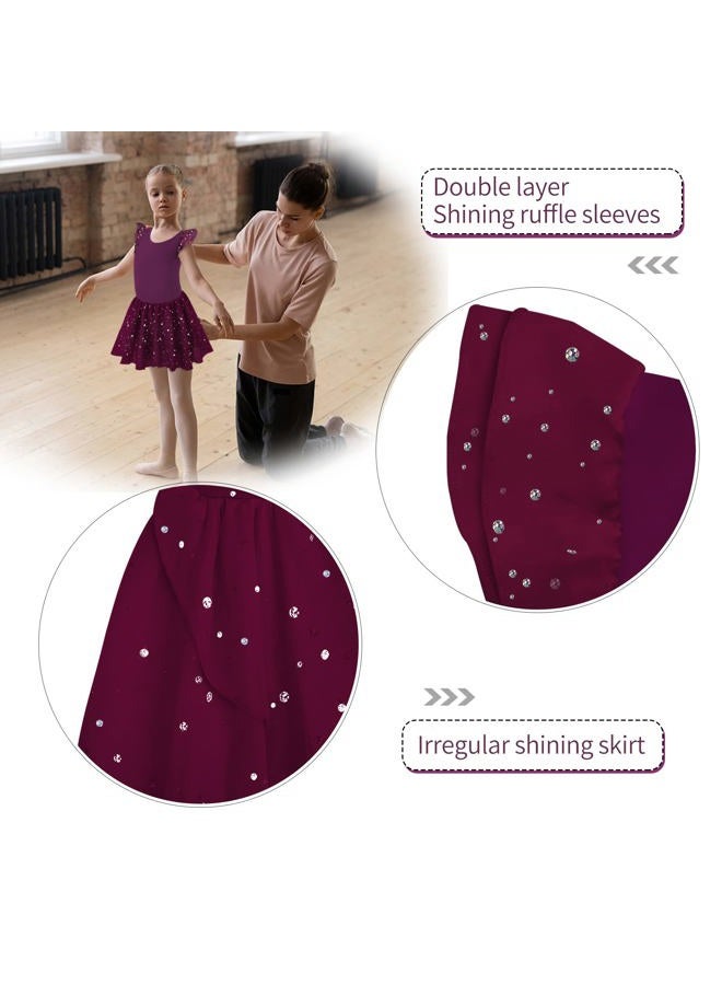 MOLLDAN Girls Dance Leotards for Ballet Dress Shiny Skirt Ruffle Sleeve Crisscross Back(L, Dark Purple) - Image 5