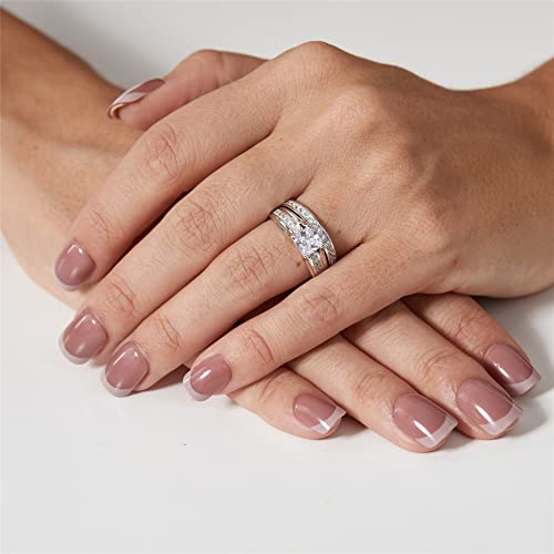 MABELLA 925 Sterling Silver Cubic Zirconia Princess Cut Women's Wedding Engagement Bridal Ring Set Size 10 - Image 5
