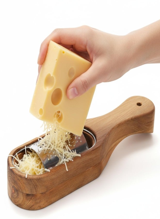 ZENFUN Removable SUS304 Stainless Steel Cheese Grater with Wooden Container, Acacia Wood Wooden Shredder, Citrus Zester, Perfect for Presenting Freshly Grated Cheese or Zest - Image 5