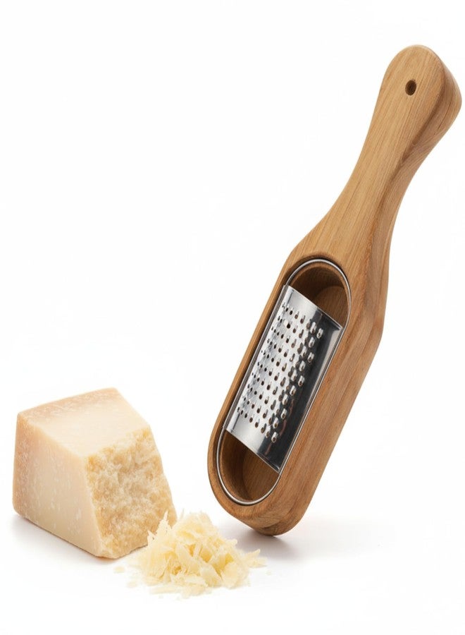 ZENFUN Removable SUS304 Stainless Steel Cheese Grater with Wooden Container, Acacia Wood Wooden Shredder, Citrus Zester, Perfect for Presenting Freshly Grated Cheese or Zest - Image 1