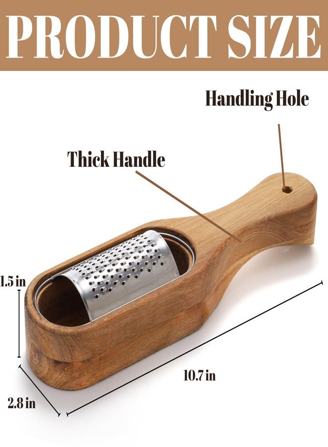ZENFUN Removable SUS304 Stainless Steel Cheese Grater with Wooden Container, Acacia Wood Wooden Shredder, Citrus Zester, Perfect for Presenting Freshly Grated Cheese or Zest - Image 2