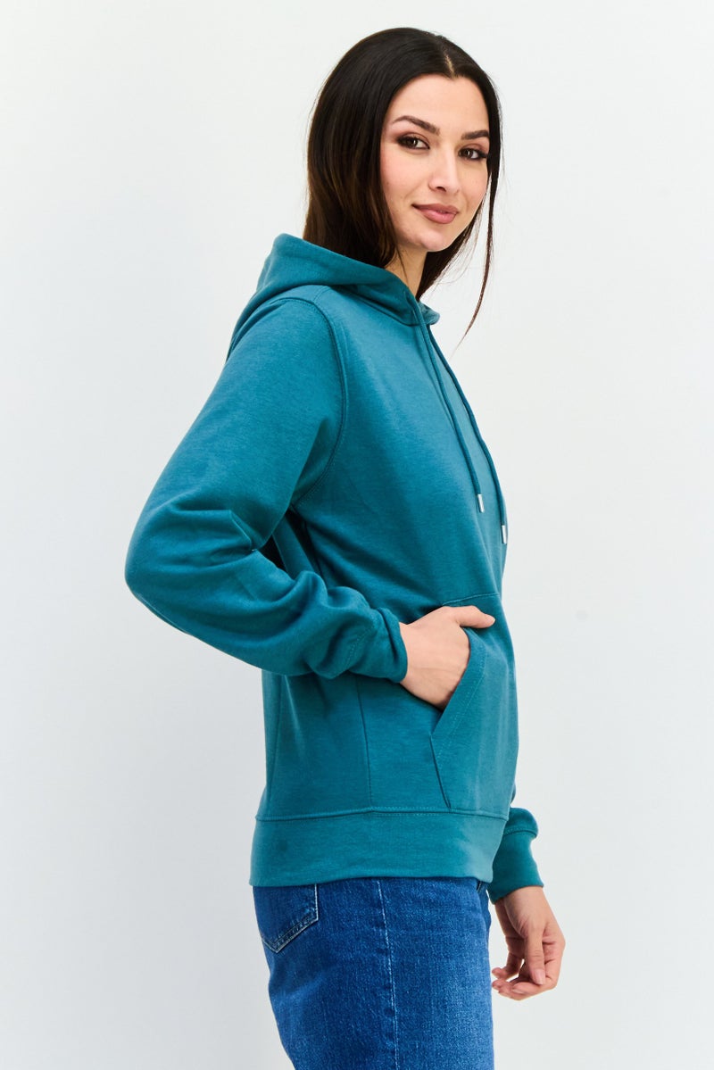 CROSSHATCH Women Hooded Long Sleeves Solid Sweatshirt, Teal - Image 2