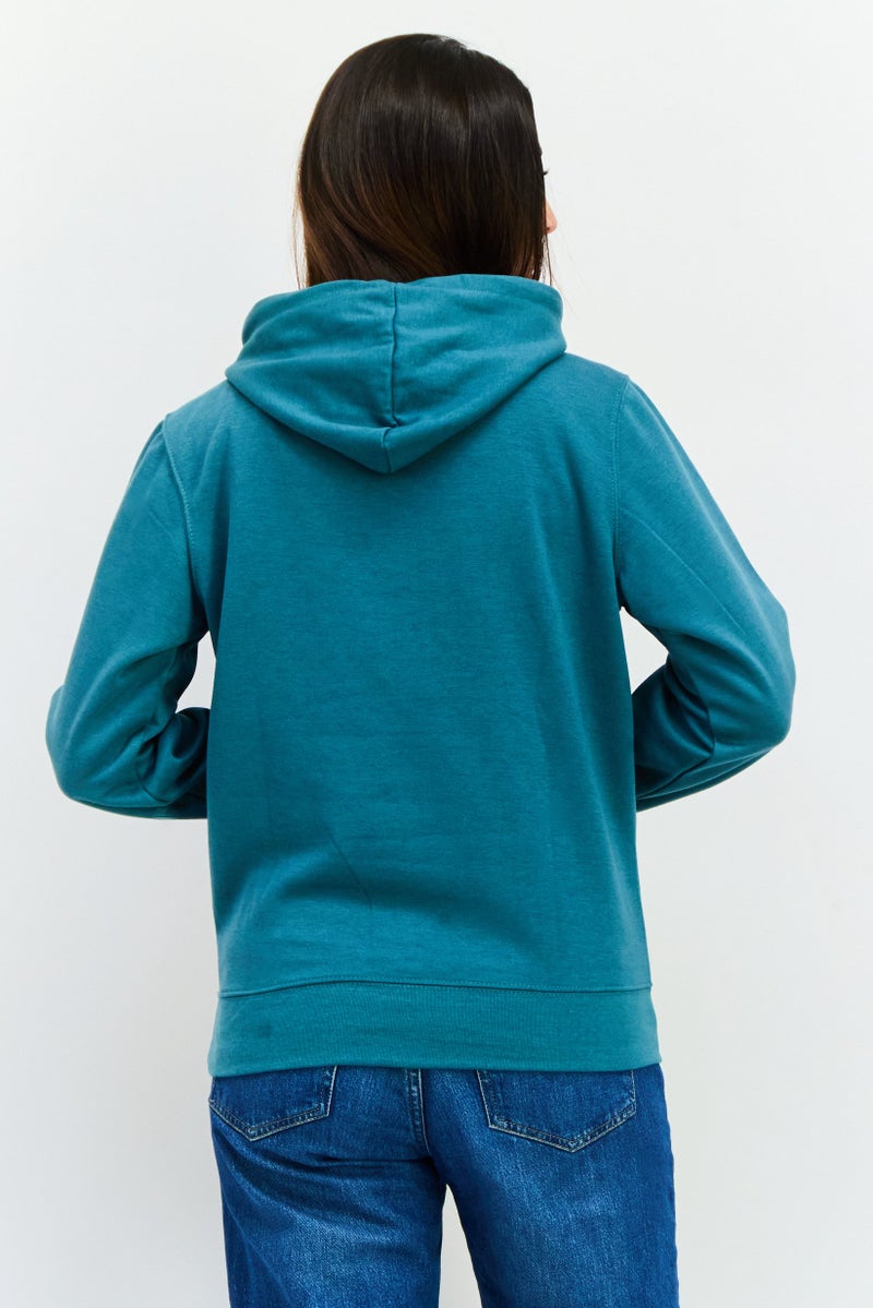 CROSSHATCH Women Hooded Long Sleeves Solid Sweatshirt, Teal - Image 3