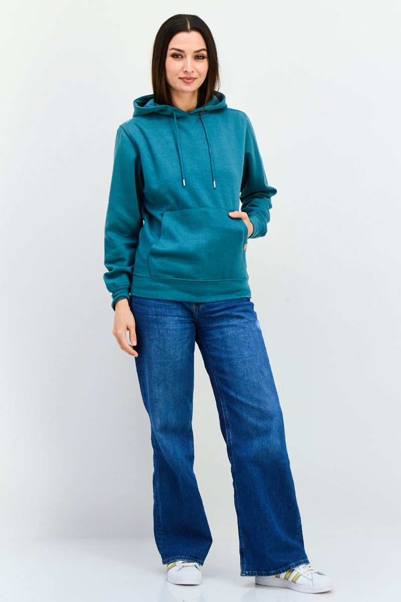 CROSSHATCH Women Hooded Long Sleeves Solid Sweatshirt, Teal - Image 4