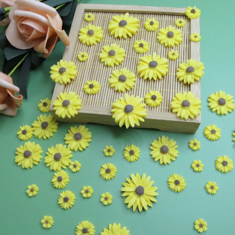 HADDIY Resin Sunflower for Craft,50 Pcs Small Flatback Yellow Decorative Daisy Flowers for Scrapbook Embellishment,DIY and Sunflower Party Decorations-No Hole - Image 4