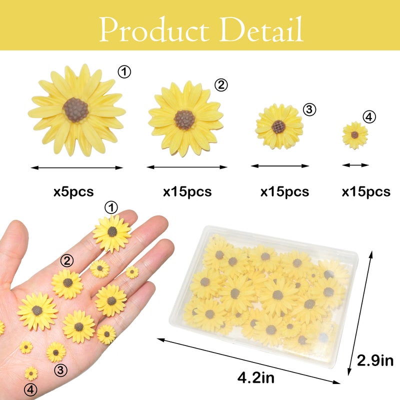 HADDIY Resin Sunflower for Craft,50 Pcs Small Flatback Yellow Decorative Daisy Flowers for Scrapbook Embellishment,DIY and Sunflower Party Decorations-No Hole - Image 2