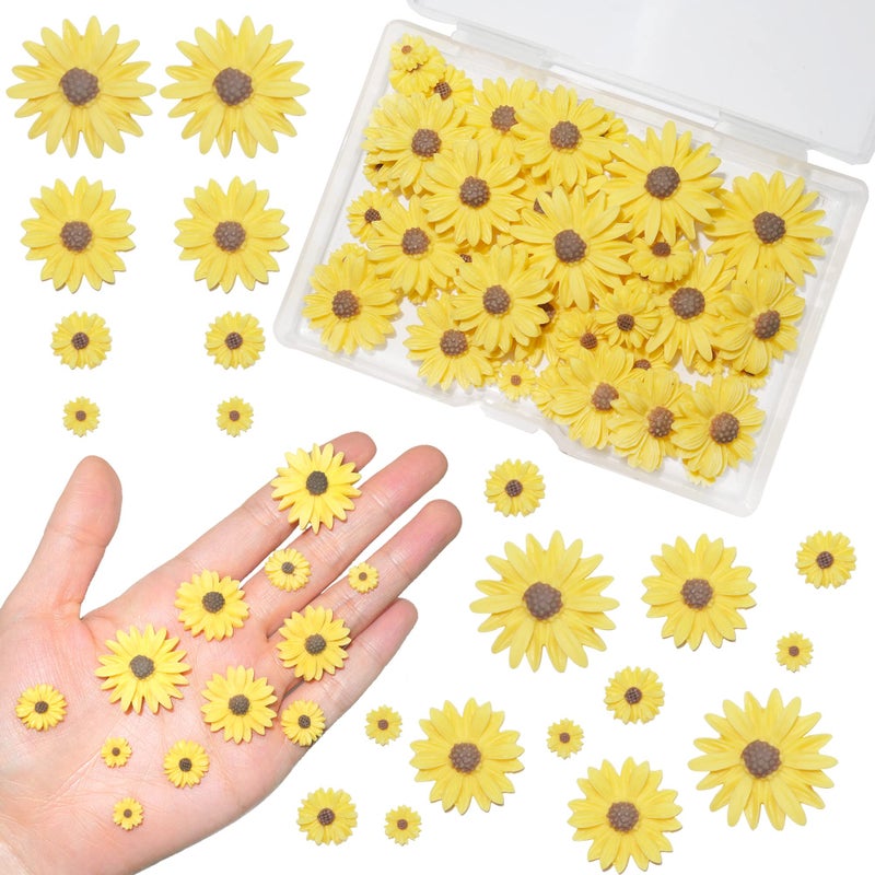 HADDIY Resin Sunflower for Craft,50 Pcs Small Flatback Yellow Decorative Daisy Flowers for Scrapbook Embellishment,DIY and Sunflower Party Decorations-No Hole - Image 1