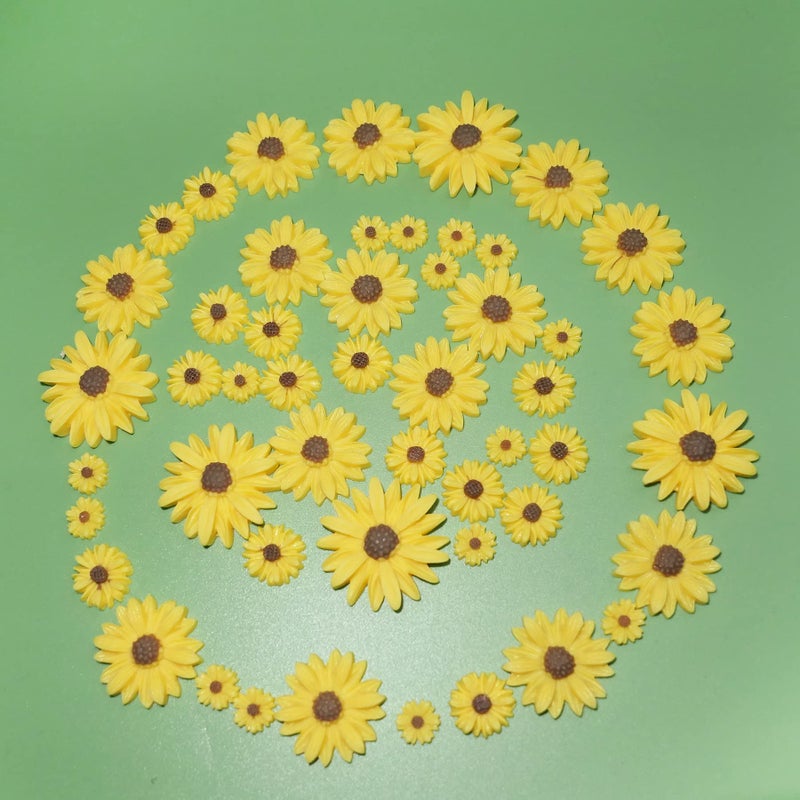 HADDIY Resin Sunflower for Craft,50 Pcs Small Flatback Yellow Decorative Daisy Flowers for Scrapbook Embellishment,DIY and Sunflower Party Decorations-No Hole - Image 3