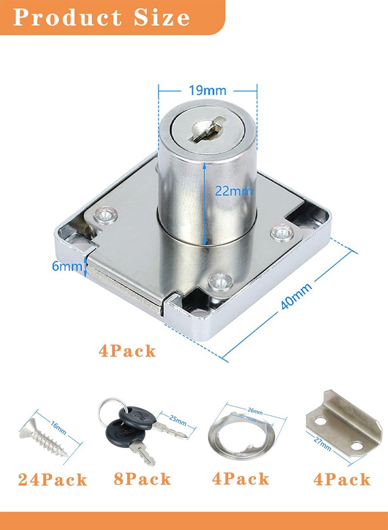 SANMUGEED Cam Lock 22mm, 4PCS Security Cabinet Lock with Key Different Cupboard Lock for Furniture Cabinet Mailbox Drawer Household Office - Image 2