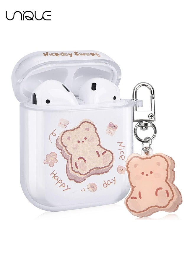 Unique For Airpod 1/2 Case with Bear Keychain Cute cartoon bear design Soft silicone Shockproof compatible Airpods 2nd Generation Girl Charging Case for women (Brown) - Image 1