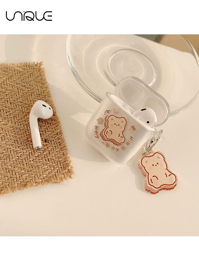 Unique For Airpod 1/2 Case with Bear Keychain Cute cartoon bear design Soft silicone Shockproof compatible Airpods 2nd Generation Girl Charging Case for women (Brown) - Image 4