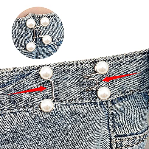 Alamic 4 Sets Reusable Pant Waist Tightener Adjustable Buttons for Jeans, White Pearl - Image 2