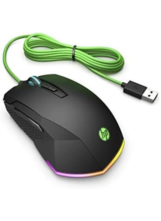 HP - 200 Pavilion Gaming Mouse Wired 3200 Dpi Pixart Optical Gaming Sensor 5 Programmable Buttons 12 Cusomizable Rgb Light Modes 2 Year Warranty Ergonomic Grip Black 5Js07Aa - Image 1
